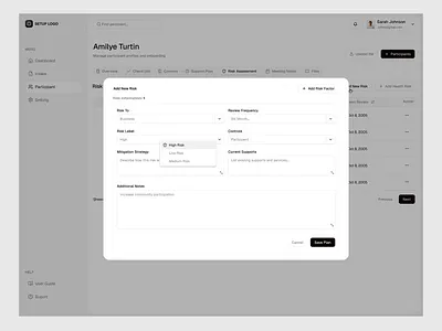 Add Risk Assessment Modal Ui add risk assessment modal ui dashboard healthcare inputs modal pop up popup product design ui design user interface