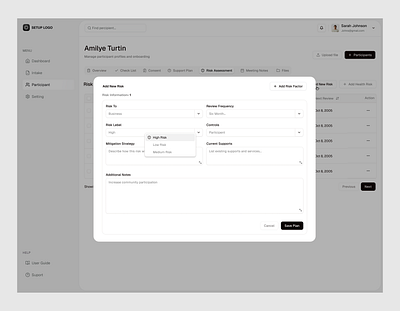 Add Risk Assessment Modal Ui add risk assessment modal ui dashboard healthcare inputs modal pop up popup product design ui design user interface