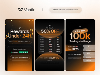 Modern Static Ads for Forex and Prop Trading Brands 3d ad creatives branding campaign design conversion design crypto ads d2c ads figma fintech ads forex ads glass graphic design iphone17promax liquidglass marketing design prop social media ads static ads trading ads ui