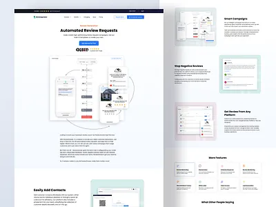 Automated Review Requests – Review Management SaaS Platform automationplatform b2bsaasdesign conversionfocuseddesign landingpagedesign productmarketingui reviewmanagementsaas uxuidesign webappui