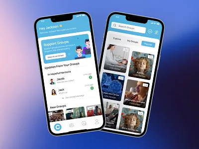 Support Group Community App – Mental Health & Peer Chat UI app ui ux design group app chat app mental health app mobile app online support groups social support ui uidesign uxui