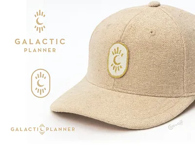 Galactic Planner - Identity and Patch Mockup. astrology branding brandmark calm clothing embroidery gold graphic design hat icon desogn identity illustration logo logo design logos mystical patch print sun typography