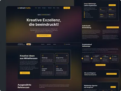 Dark-Themed Digital Agency Website Redesign | Modern UI for High agencywebsite creativeagency darkmode digitalagency edesign esigninspiration modernui ui uidesign websiteconcept yellowaccents