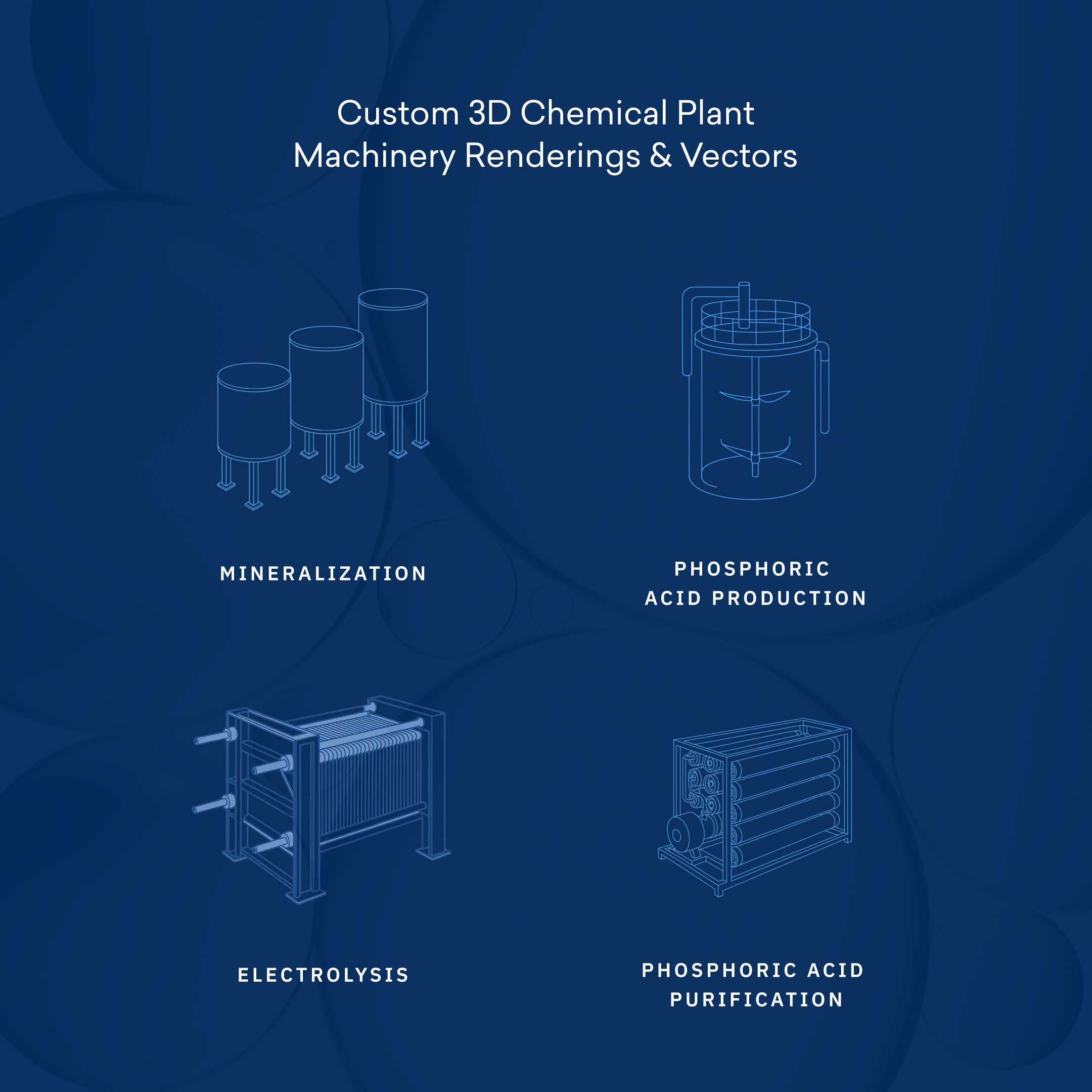 Travertine Tech // Custom 3D Chemical Plant Machinery Renderings 3d animation branding chemical complex design generated graphic design illustration machine process product rendering start up vector