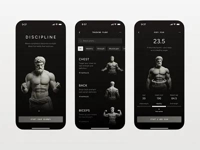Fitness Mobile App UI app body chips clean design figma fitness illustration minimal mobile search ui uiux ux workout