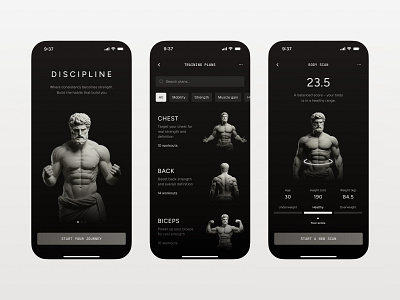 Fitness Mobile App UI app body chips clean design figma fitness illustration minimal mobile search ui uiux ux workout