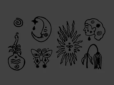 Cosmic journey branding classic design eyes illustration logo moon nature plants snake spiral sun vector woman