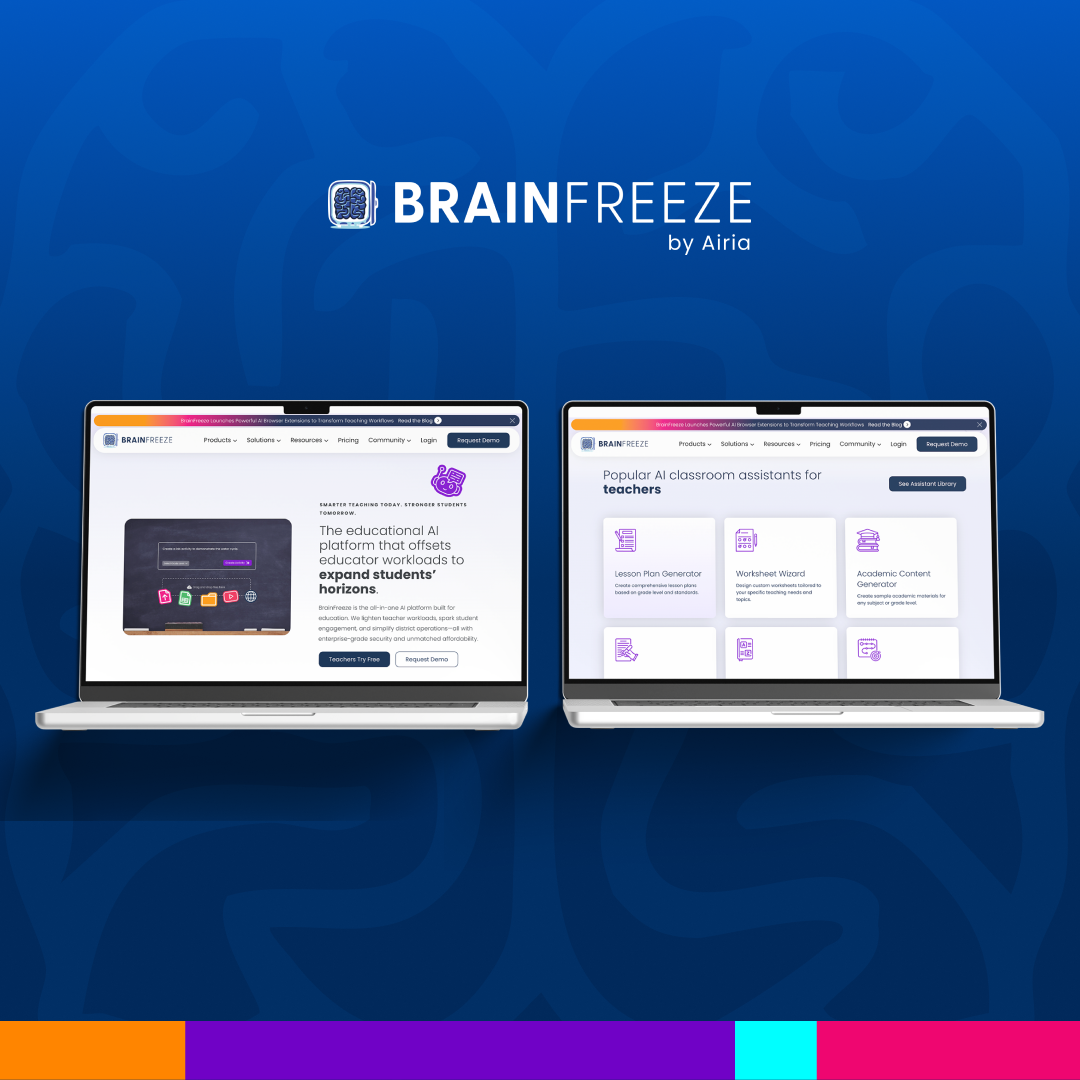 BrainFreeze AI // Branding, Website Design & Dev, and Collateral ai artificial intelligence branding collateral community development digital education events graphic design platform print product imagery students teachers tech uxui website wordpress