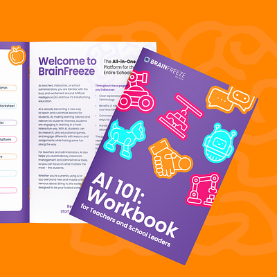 BrainFreeze AI // Event Collateral ai artificial intelligence branding children collateral conference editorial design event giveaway graphic design print students teachers workbook