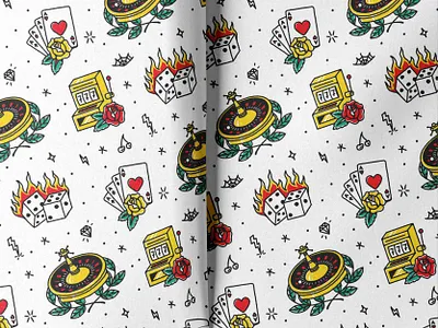 BigDawsTV Casino Pattern Mockup brand design brand identity branding branding design casino dice hand drawn identity design illustration las vegas logo logo design pattern pattern design retro roulette slot vector pattern vintage visual identity