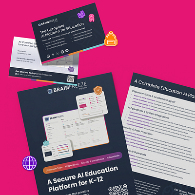 BrainFreeze AI // Event Collateral booth branding collateral design event giveaway graphic design identity illustration imagery paper postcard print product start up students teacher tech