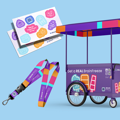 BrainFreeze AI // Event Collateral achool booth brain branding collateral event freeze graphic design illustration lanyard popsicle print schools stickers student teacher