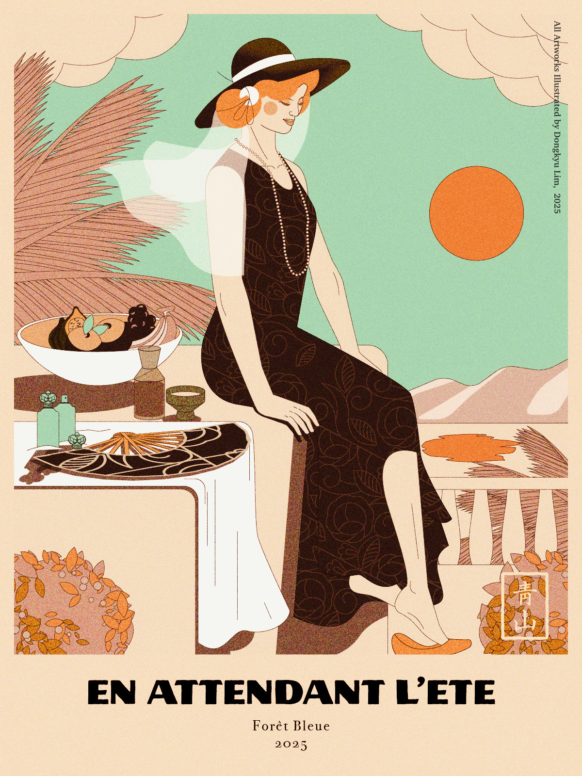 Waiting for the Summer 1920s art deco feminine vibe illustration oriental western look poster summer vintage