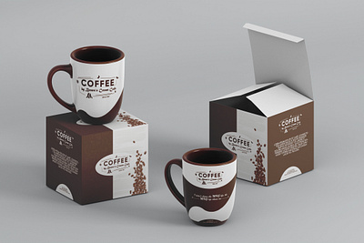 delicious coffee (mug&box) add box branding brown coffee company design latest design logo mug social media typography unique design vector white