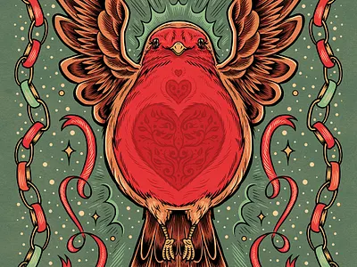 Festive art bird digital art drawing festive floral illustration robin