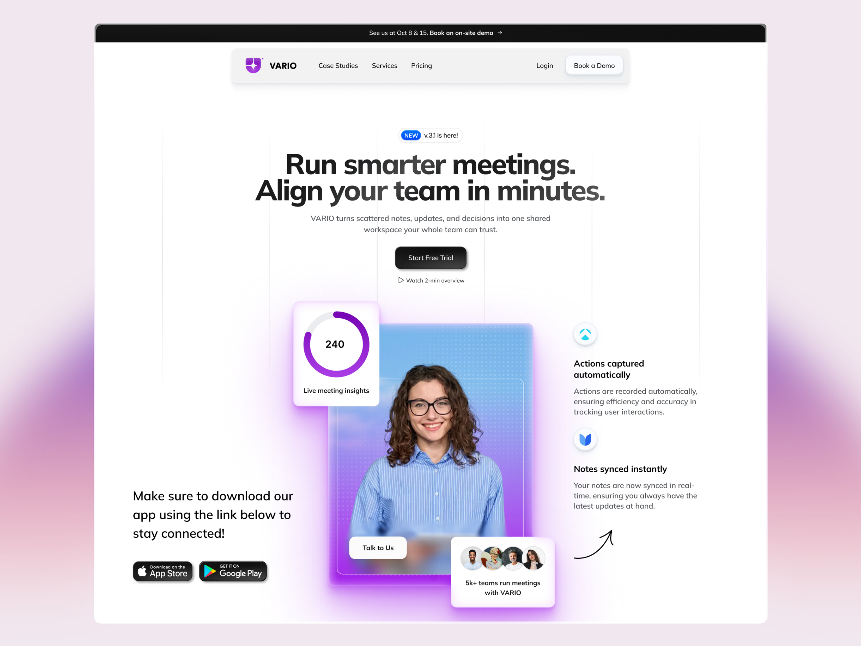 AI-Powered Meeting Hub Landing Page ai aiworkspace landing page meetingmanagement meetings productivity saasdesign teamwork ui ux