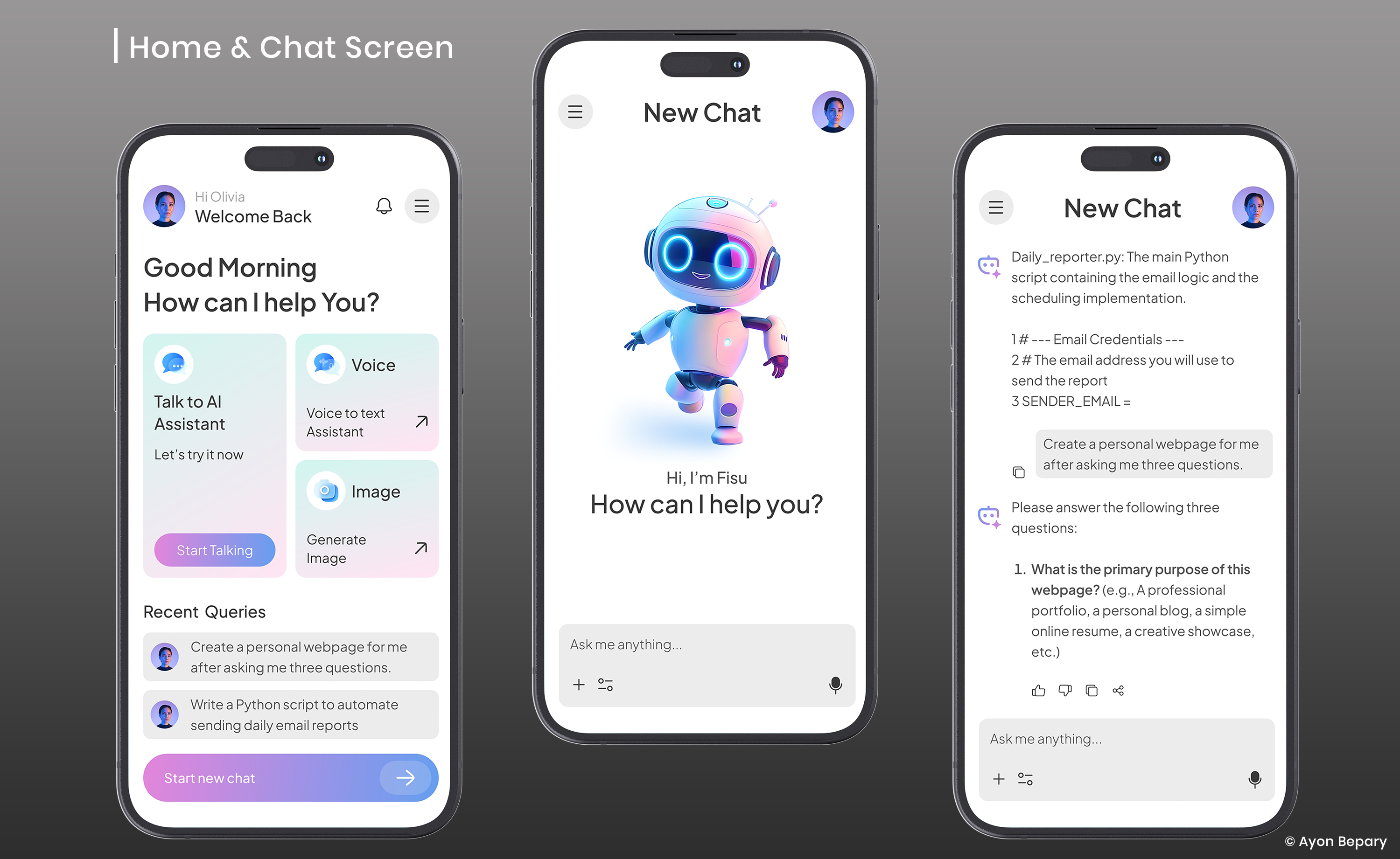 Example of Ai Chatbot, Saas Mobile App UI/UX Design