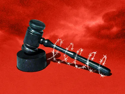 Immigration Judges Fired barbed wire clouds collage fence fired gavel government immigration judge judicial storm system trump usa
