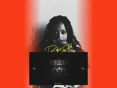 Rapsody Hero Section UI Design – Dark Visuals artist branding artist interface bold layout centered composition clean structure dark ui editorial style female rapper high contrast hip hop immersive design minimal navigation modern hero section monochrome design music website rapsody split imagery stylized signature urban aesthetic visual identity