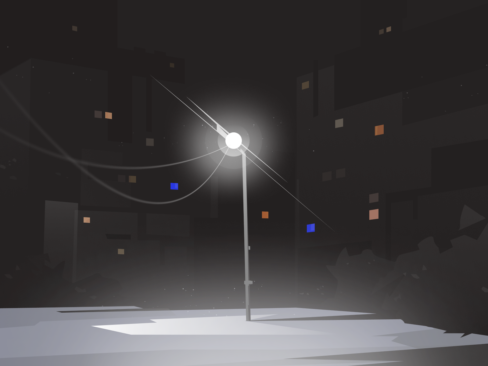 Fireflies 2d city flat houses illustration night vector