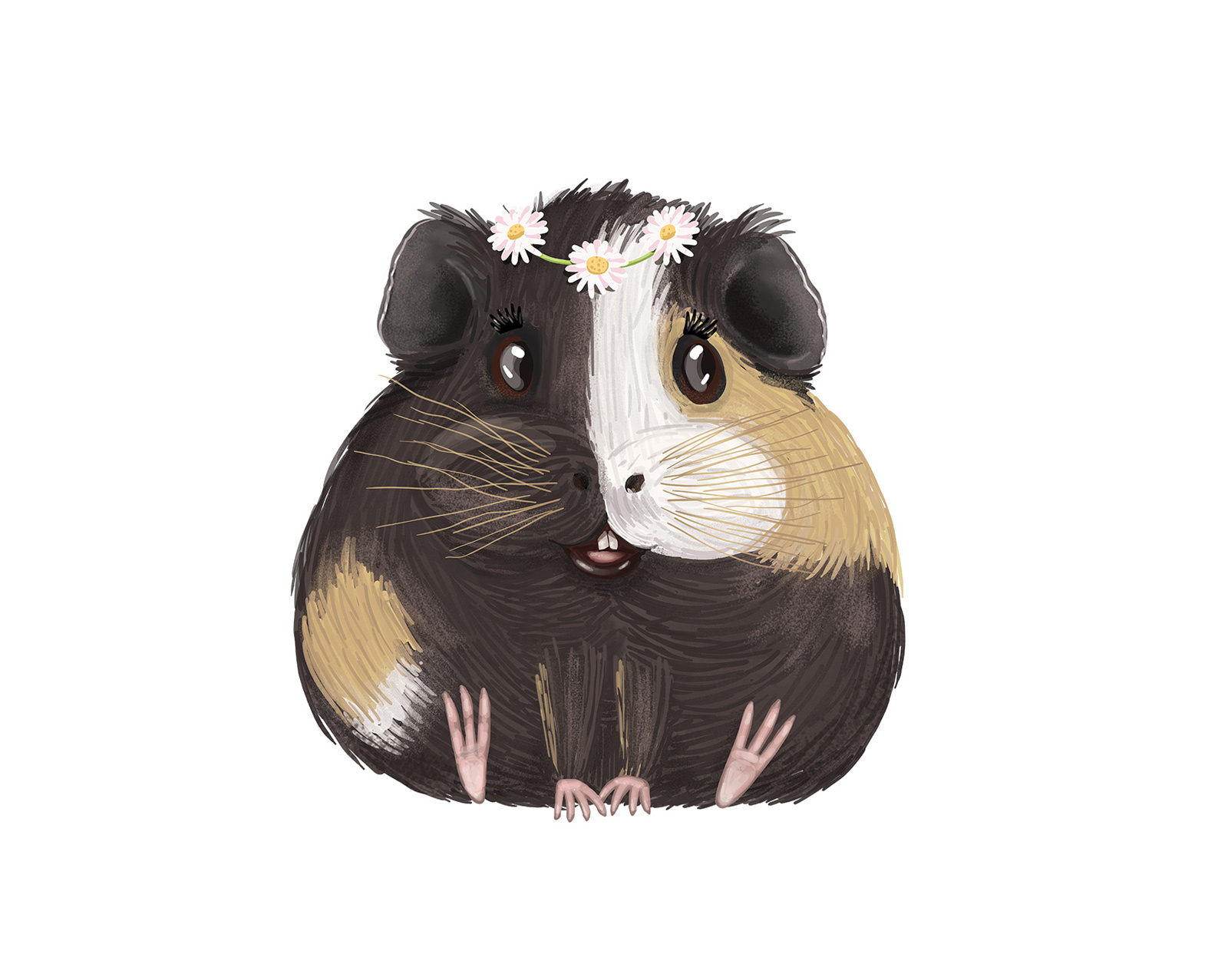 Illustration of guinea pig with a wreath. animal animal illustration animal portrait character design cute digital art digital painting emotional art guinea pig illustration joyful pet illustration