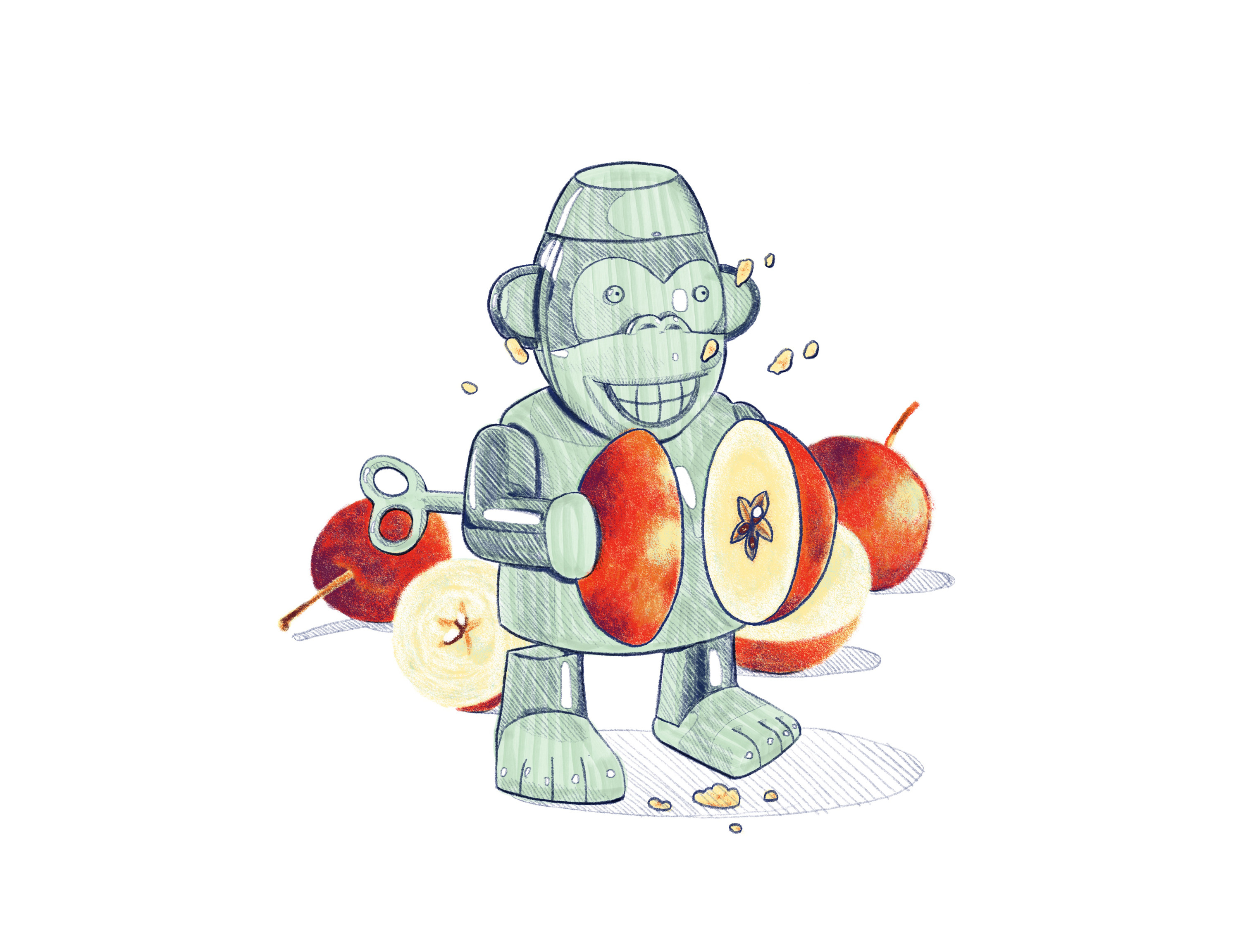 Mesh Series #2: Crabby Monkey apple drawing editorial editorial illustration illustration markers monkey pencil crayon