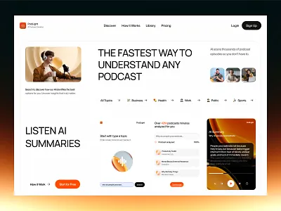 PodLight - AI Podcast Platform agency ai branding editing elementor framer landing marketing media music page platform player podcast social streamer ui webflow website wordpress