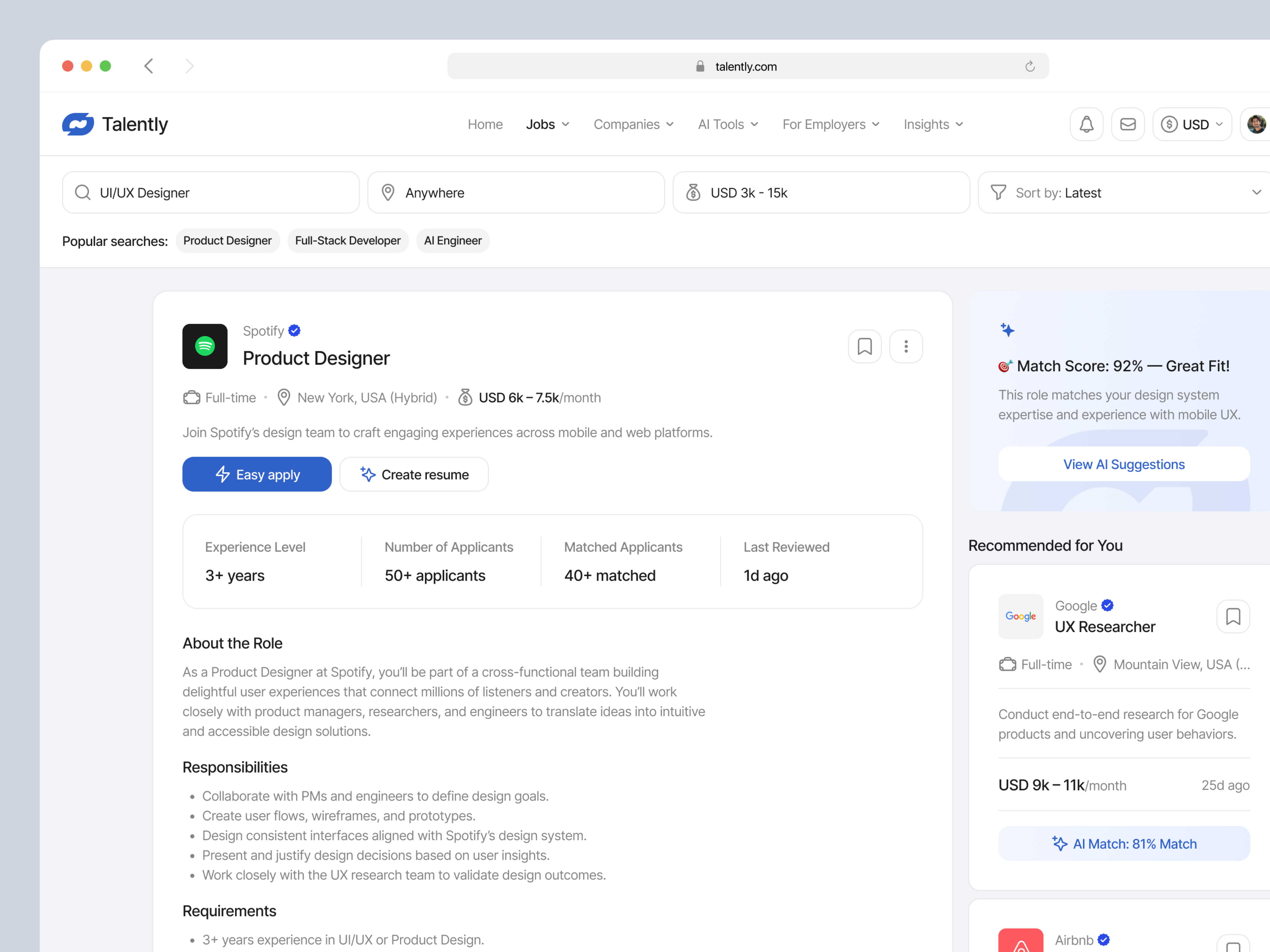 AI Job Details Dashboard ai ai assistant dashboard design hire hiring job job dashboard job detail job detail dashboard job finder job finder dashboard job hunter minimal modern ui ui design ux design website works