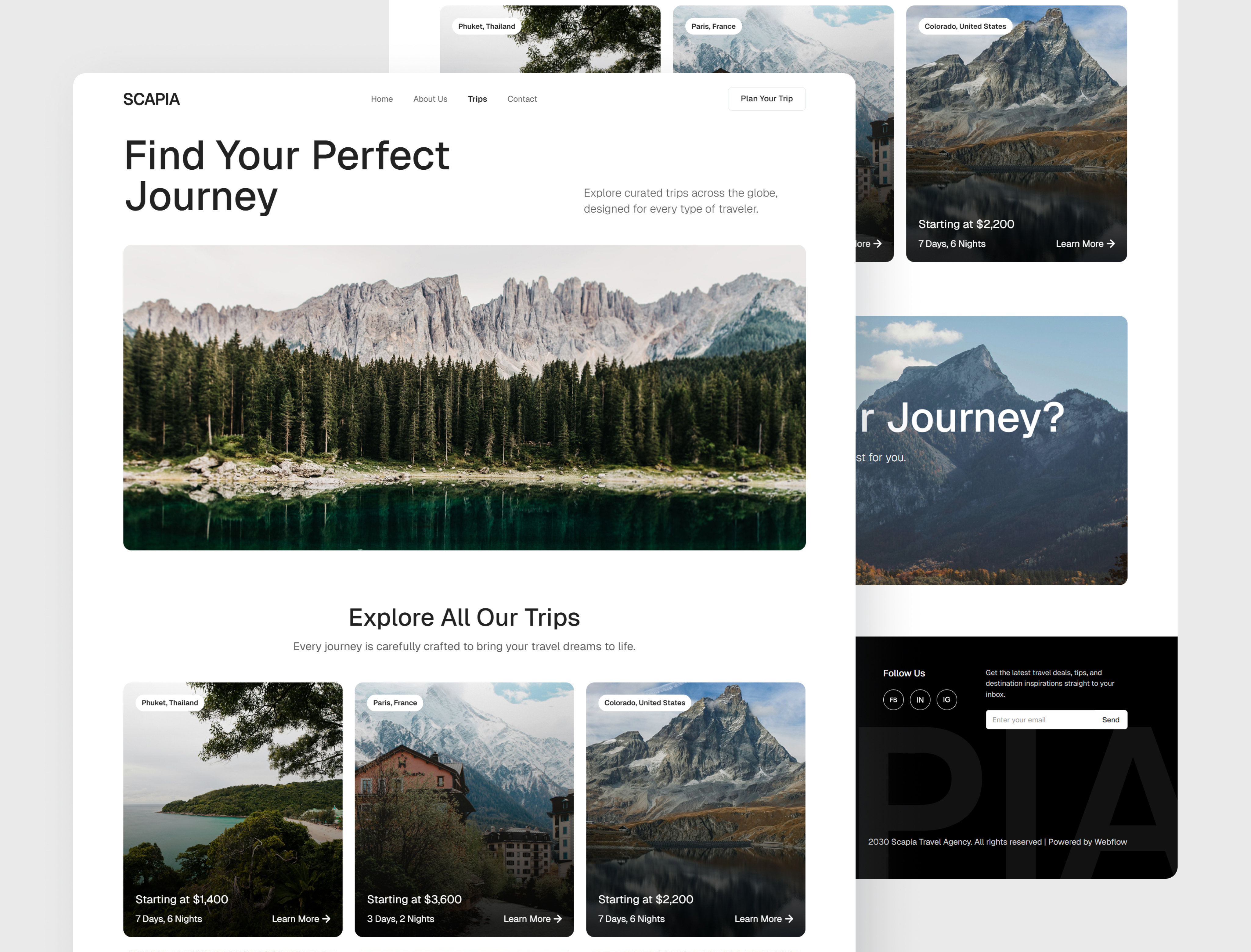Scapia Trips Page – Travel Agency Webflow adventure digital design explore more modern website no code responsive travel agency travel tips travel website trip details ui design ui inspiration ui showcase ui trends uiux ux design web design webflow