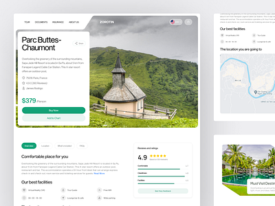 Zorotin - Travel Destination Details Page adventure booking destination details page holiday hotel landing page minimalist pricing review ticket tip travel traveler traveling ui ux vacation villa web design
