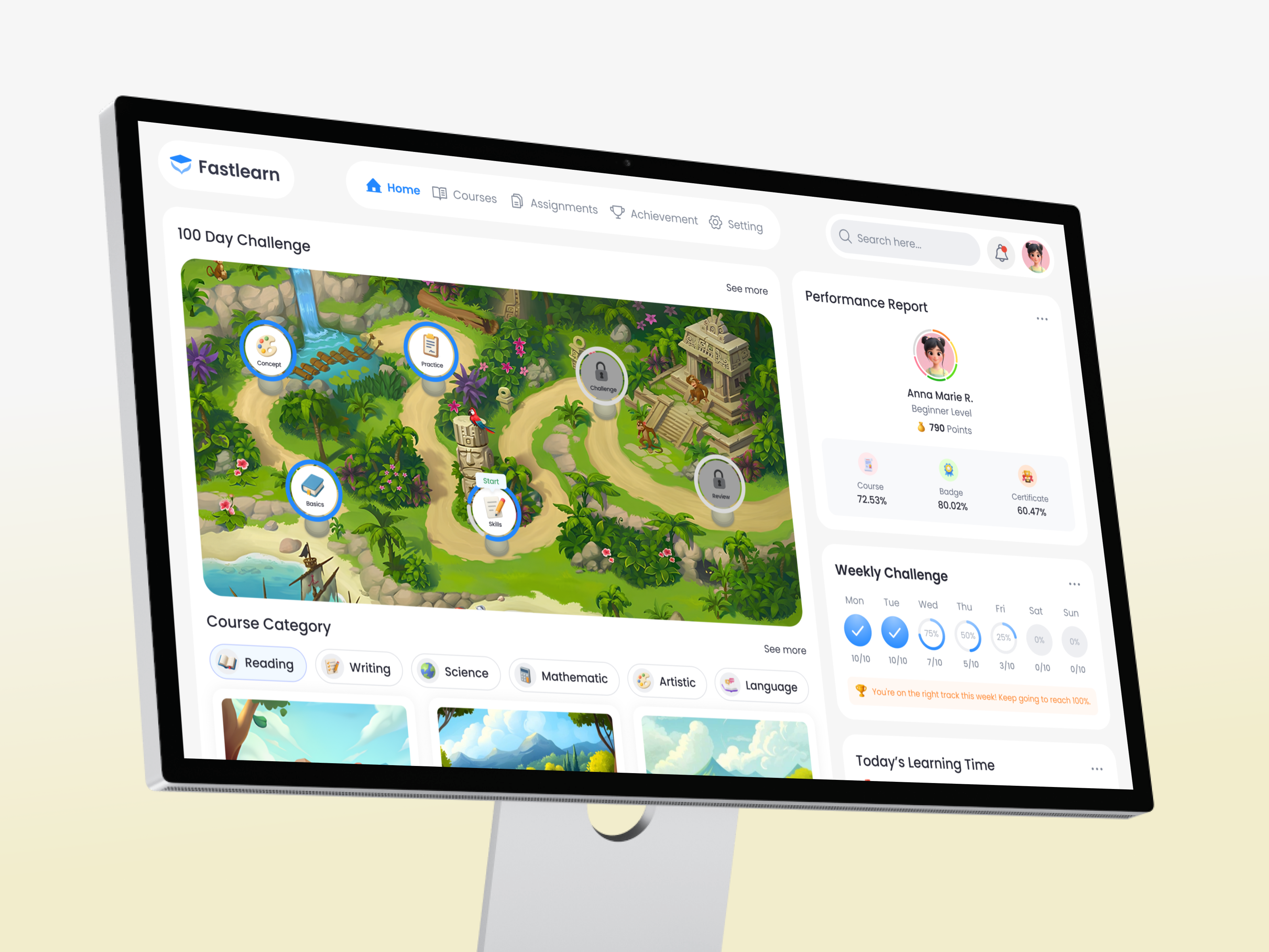 Fastlearn - E-learning Dashboard course dashboard dribbble edtech edtechdesign education educationapp educationdesign elearningdesign gamifieldlearning kids learning learningdashboard learningplatform report studentdashboard studyapp ui uiux ux