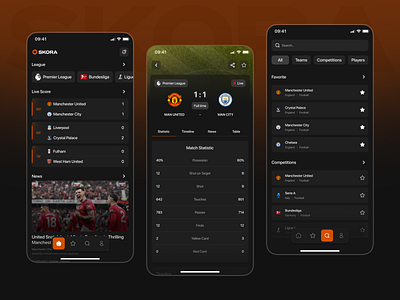 Skora - Live Score Football App clean design football football app football club football logo footballer league match mobile app modern schedule score scoreboard soccer soccer app sport app sports sports app ui
