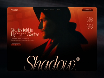 Cinematic Branding Website • Shadow Studio agency website branding cinematic website cinematography creative agency creative studio dark theme film filmmaking hero section landing page modern ui movie portfolio storytelling theater ui web design website design wingly