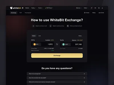 WhiteBit - Cryptocurrency Exchange bitcoin coin convert crypto cryptocurrency dashboard exchange swap tether token ui usdt ux web whitebit