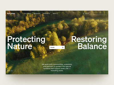 Mutualism - Nature Conservation Homepage bold branding clean conservation design editorial graphic design home page landing page minimal minimalism nature organic swiss design typography ui ux web website whitespace