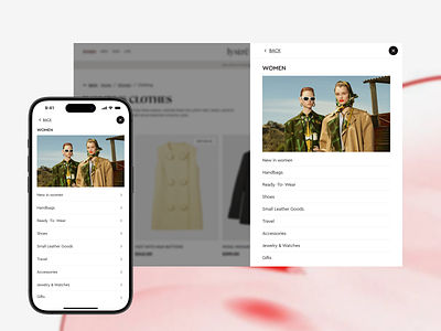 Ecommerce Mobile Navigation UI app design branding category menu clean design ecommerce ui fashion ui fashion website design minimal ui mobile app mobile navigation modern ui navigation ui online store product browsing shopping app ui design ux design website design