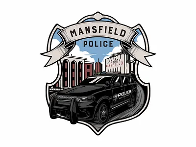 Mansfield Police Department badge design car illustration design handrawn logo mansfield police police car retro design vintage badge vintage t shirt