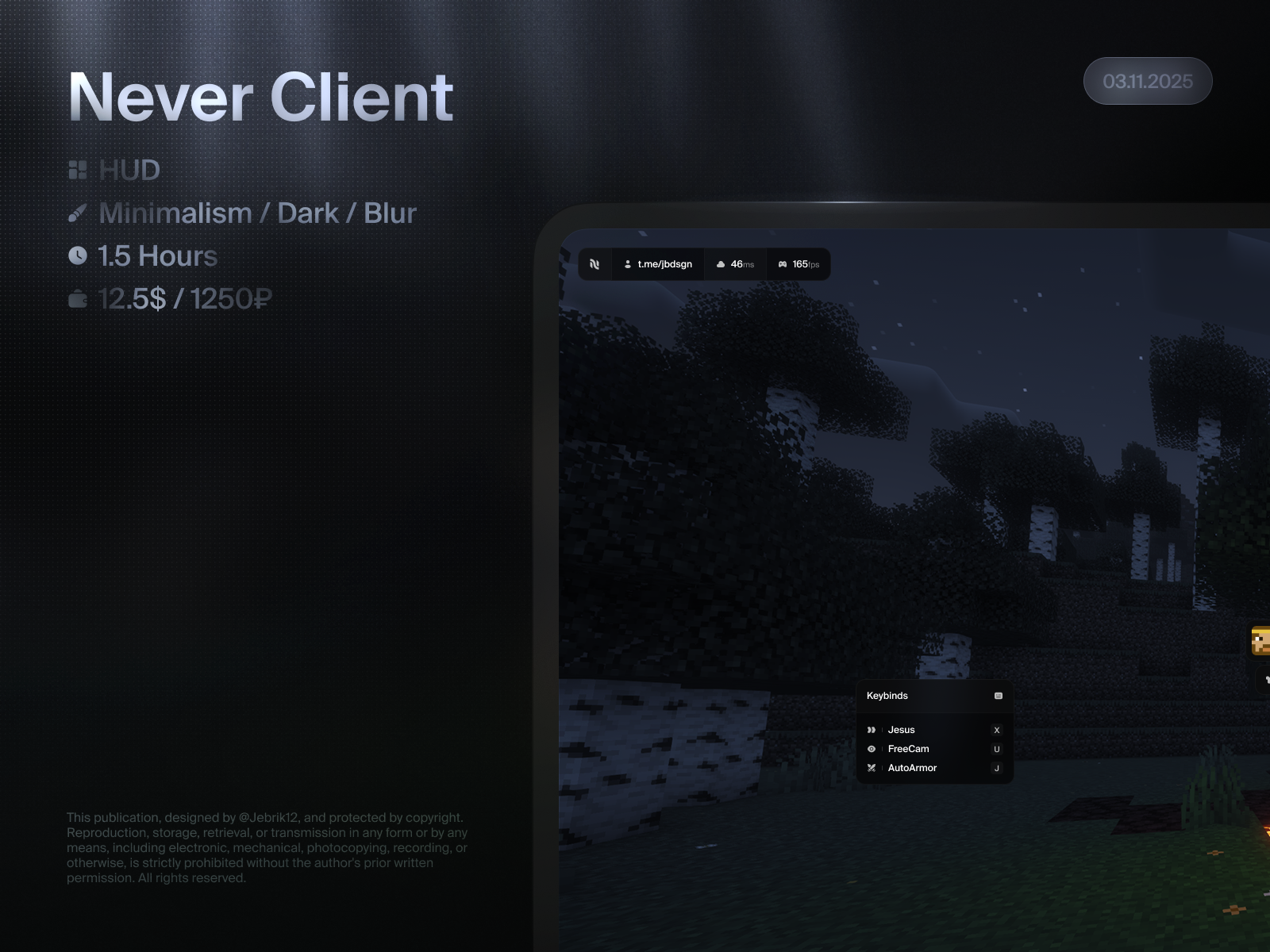 Never Client cheat game hack hud minecraft ui uiux uix ux