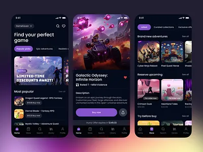 GameHaven – Game Store App UI clean dark dark mode ecommerce game game store gaming gradient marketplace minimal mobile mobile app product store theme ui design ux design