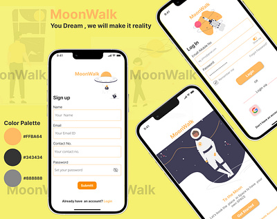 Moonwalk: an app to experience SPACE app branding design graphic design illustration logo typography ui ux vector