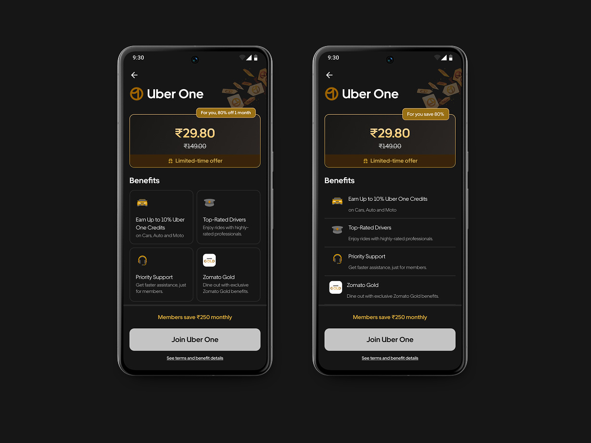 Uber One – Membership Offer Screen (Concept) hackathon uber ui