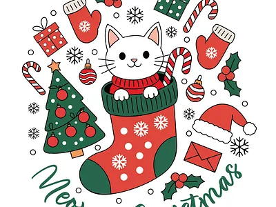 cat Christmas T-shirt design animal lover design christmas gifts christmas t shirt design graphic design illustration vector art vector t shirt design
