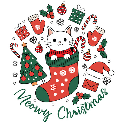cat Christmas T-shirt design animal lover design christmas gifts christmas t shirt design graphic design illustration vector art vector t shirt design