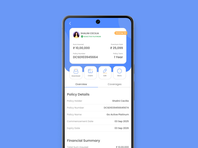 GoActive – Health Policy Overview Screen hackathon ui