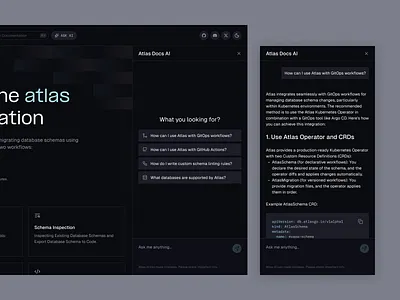 AI copilot for dev tool ai assistant chat interface clean code snippets conversational ui dark mode dashboard developer tools devops dialog documentation flat minimal modal saas shadcn shadcnui tailwind technical support
