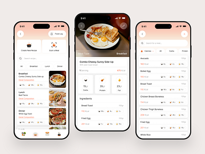 Nutrac - Calorie Tracker Mobile App app app design calorie calorie app calorie tracker detail product diet food app food detail health app meal plan meal scan mobile mobile app nutrition app product recipe search ui ux