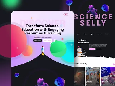 Science Selly – Futuristic Science Education Landing Page 3d illustration colorful edtech gradient landing page product design science education ui ux web design