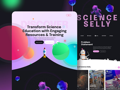 Science Selly – Futuristic Science Education Landing Page 3d illustration colorful edtech gradient landing page product design science education ui ux web design