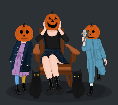 "Pumpkin family" adobeillustrator cat family house illustration illustrator kids pumpkin vector