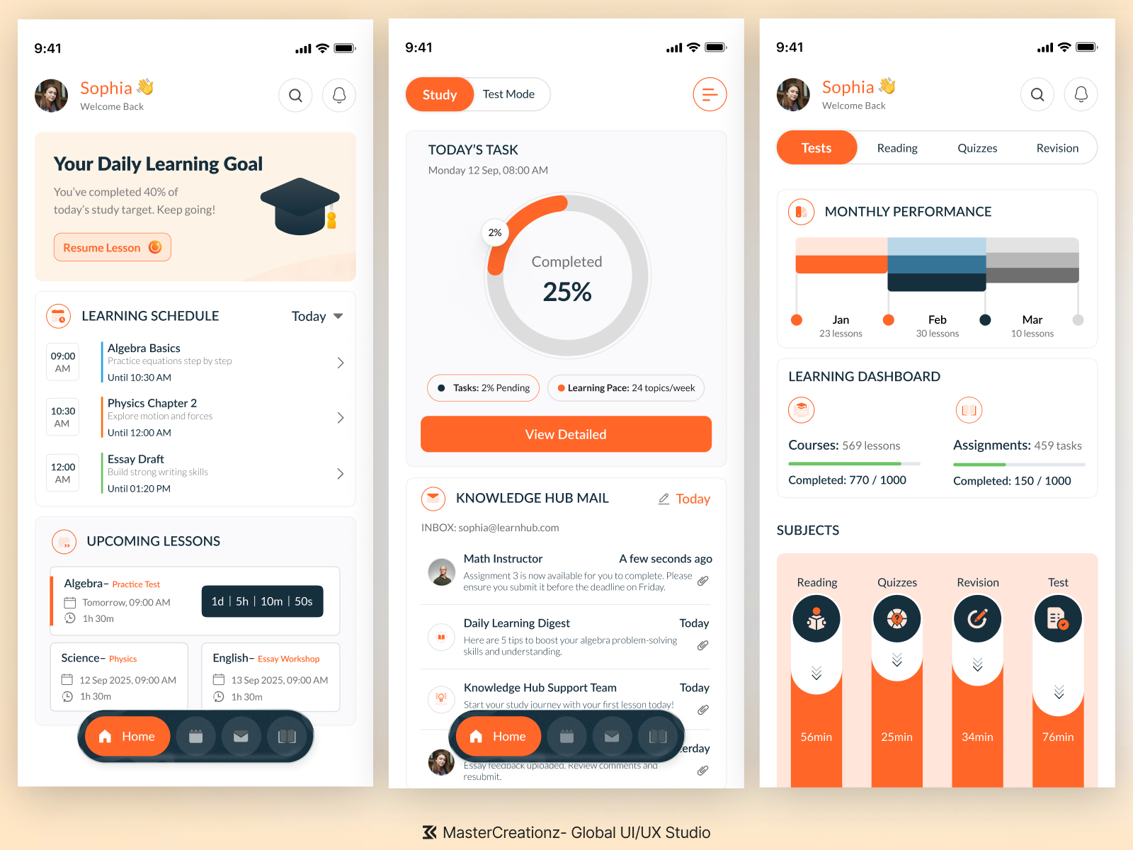 Example of Next-Gen Learning App – Dashboard, Goals & Analytics UI
